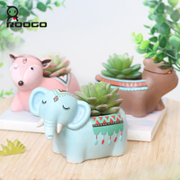 Pot de fleurs en résine Roogo Boho mignon en forme de cerf avec trou de drainage, fait main, style dessin animé, pour la décoration de la maison et du jardin