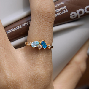 Anello J&D con Zirconia Cubica Blu, Acciaio Inossidabile Placcato Oro 18K, Forme Quadrate, a Goccia e Rotonde, Misura <span class=keywords><strong>7</strong></span> - Product Image 3