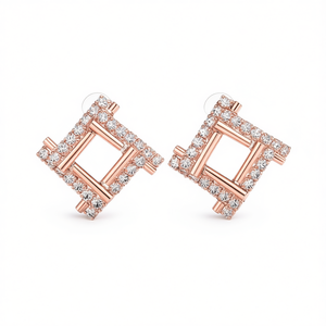 Orecchini a Perno Geometrici in Oro Rosa con Cristalli e Strass, Incastonatura a Canale, Minimalisti per Uso Quotidiano Femminile - Product Image 1