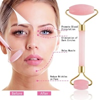 Rouleau de massage facial en quartz rose et pierre de jade personnalisé avec logo d'usine, ensemble de rouleaux de massage facial et Gua Sha