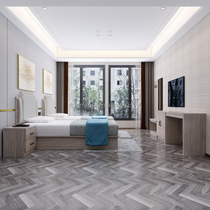 Fabricante OEM de Conjuntos de Dormitorio Comerciales para Hoteles, Estructura de Cama King/Queen de MDF a Precio Accesible con Mesitas de Noche y Cabecera - Product Image 3
