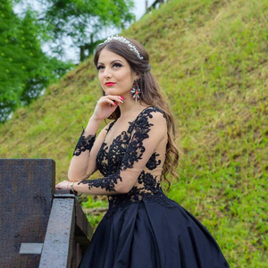 Abiti da ballo neri eleganti da <span class=keywords><strong>donna</strong></span> a maniche lunghe alte abiti da cerimonia abiti da sera da festa - Product Image 3