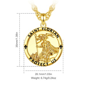 Medaglia Eroica da Vigile del Fuoco, Ciondolo con Collana in Oro 18K Placcato e Smalto Nero, <span class=keywords><strong>San</strong></span> Floriano Patrono Cattolico, per Uomo - Product Image 2