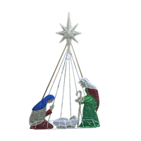Luz LED Decorativa Navideña con Motivo de la Sagrada Familia, Escultura 2D, 110V, IP65 Impermeable, Marco de Hierro para Decoración de Jardín o Patio Exterior