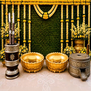 Accessoires de luxe pour la cérémonie Haldi pour les mariages d'Inde du Sud, Urli idéal pour la cérémonie Haldi avant le mariage pour les événements tamiliens, Californie - Product Image 1