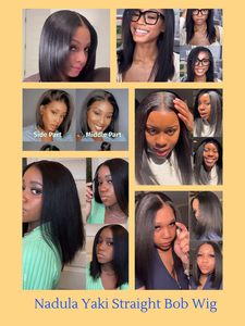 Perruque Yaki Straight Bob à cordon de serrage, <span class=keywords><strong>cheveux</strong></span> humains, sans colle, pré-coupée, 7x5 HD, Bye Bye Knots, perruque à dentelle frontale, pré-épilée, nœuds invisibles - Product Image 6