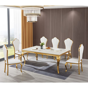 Meubles Foshan Jiening Vente en gros Ensemble de table à manger de luxe en acier inoxydable haute brillance personnalisable table à manger en marbre - Product Image 2
