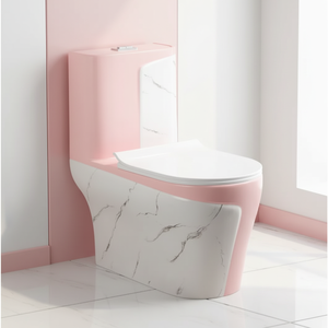 Cuvette de toilette monobloc moderne en céramique, à poser au sol, pour salle de bain de villa ou <span class=keywords><strong>d</strong></span>'hôtel, facile à nettoyer, finition marbre rose, siphon à <span class=keywords><strong>jet</strong></span> S-Trap - Product Image 1