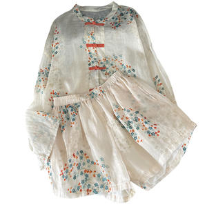 Traje Casual Clásico Ligero para Mujer, Estilo Chino Tradicional, con Estampado de Personajes, Nudos Rojos y Cierre de Botones, para Primavera - Product Image 3