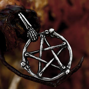 Colgante de pentagrama de acero inoxidable 316L, colgante de huesos de Calavera, colgante de motorista Punk, joyería fresca - Product Image 6