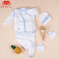 Ensemble décontracté de cinq pièces à motif uni pour bébé ensemble de pulls pour nouveau-né en pur coton de 0 à 1 an pour le commerce extérieur
