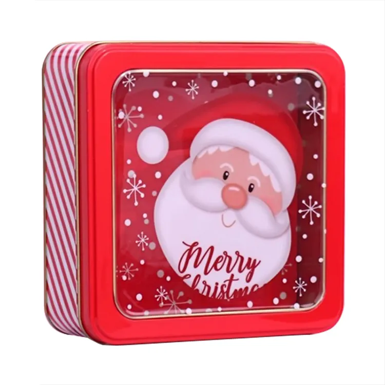 휴일 장식 휴대용 사각 간식 사탕 쿠키 통 보관 상자 크리스마스 선물 통 명확한 창