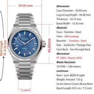 นาฬิกาข้อมืออัตโนมัติสำหรับผู้ชาย Cronos L6028 รุ่นใหม่ ปี 2026 หน้าปัดแบบ Limited ขนาด 39 มม. กลไก PT5000 ฝาหลังแบบโปร่งใส กันน้ำ 10ATM รุ่น V3 - Product Image 2