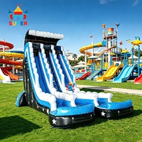 Tobogán Acuático Inflable Comercial de 23 Pies, Doble Carril, Color Negro con Diseño de Estrellas Brillantes, para Eventos, Parques y Alquiler