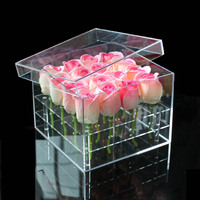 Boîte à fleurs en acrylique transparente de luxe personnalisable, grande taille, 36 trous, fleurs fraîches, fête des mères, remise des diplômes