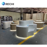 RECHI perlengkapan toko elektronik, aksesori ponsel, Meja penghitung Pop-up kayu dengan dudukan Riser dan Logo lampu untuk ponsel