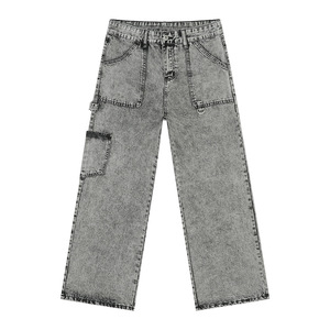<span class=keywords><strong>Pantaloni</strong></span> da carpentiere dritti scoloriti e scoloriti Jeans Unisex Double Knee in Denim a gamba larga stile Hip Hop Fly Y2K - Product Image 2
