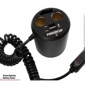 Chargeur de voiture Powercup 2 avec port USB et testeur de batterie pour utilisation en véhicule - Product Image 1
