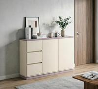 Lemari Sepatu Modern 3 Pintu 3 Laci Rak Penyimpanan & Pajangan Warna Beige Abu-abu Dua Nada Ramah Lingkungan Hemat Tempat Perabot Rumah Tangga