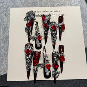 <span class=keywords><strong>Uñas</strong></span> <span class=keywords><strong>Postizas</strong></span> de Lujo Extra Largas, Estilo Stiletto, <span class=keywords><strong>Uñas</strong></span> Artificiales Negras, Rojo Oscuro Gótico, Rosa, Hechas a Mano, <span class=keywords><strong>Uñas</strong></span> a Presión - Product Image 2