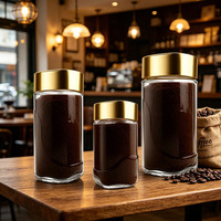 Vente en gros OEM - Pot à café carré transparent personnalisé avec couvercle à vis en plastique doré - Emballage en verre pour le stockage des grains de café instantané