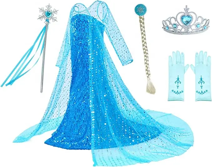Meisjes Sneeuwblauwe Prinsessenjurk Kostuum Luxe Lovertjes Verjaardagsfeestje Verkleden Meisjes 2-10 Jaar