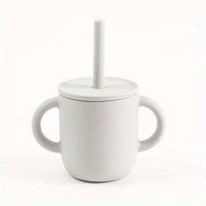 Taza de silicona para comedor para niños con asa de agarre y tapas de taza de entrenamiento suave para bebés y niños pequeños, taza de aprendizaje para principiantes - Product Image 2