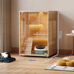 Toptan üretici popüler LED kapalı Modern ahşap kapalı lüks <span class=keywords><strong>Pet</strong></span> mobilya kedi evi kediler Villa - Product Image 6