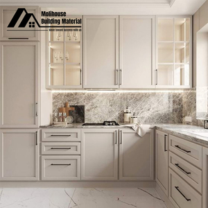 Personalizado al por mayor laca de alto brillo conjunto de muebles de madera contrachapada laminada francés moderno en forma de L gris Shaker gabinetes de cocina - Product Image 2