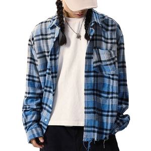 Camisa con botones a cuadros de manga larga de tela de franela de algodón 100% personalizada para hombre para primavera para camisa con botones para hombre - Product Image 3