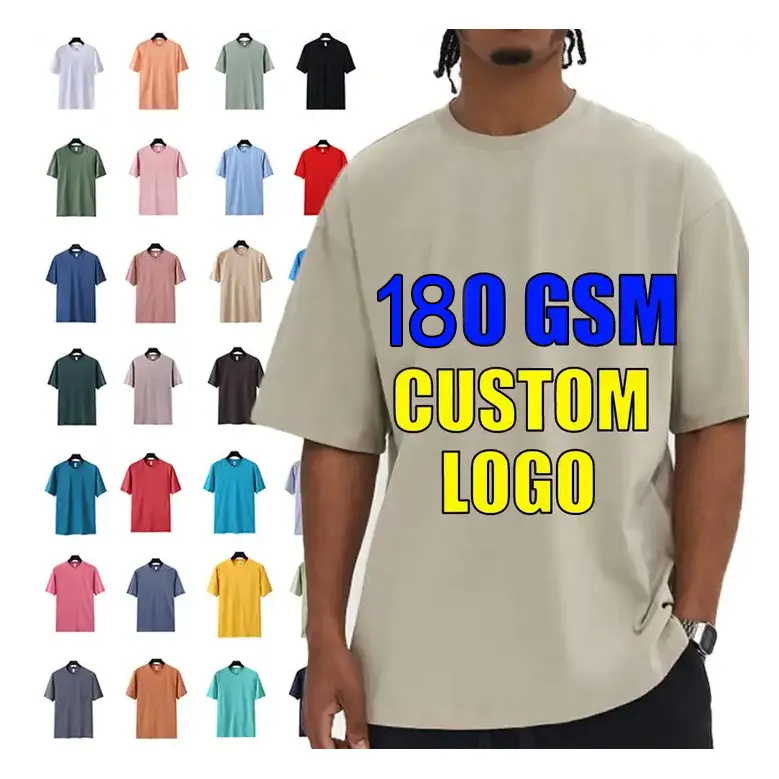 High Quality 180 Gsm Blank T Shirt Custom Printed Shirts No Minimum Large Mens T-shirts Led T-shirt