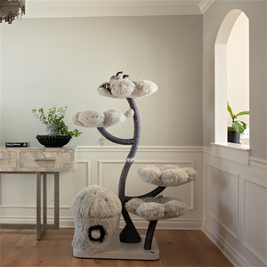 Moderne 4-laags ecologische kattenboom met geïntegreerd kattenhuis, van hout en sisal, groot klim-, spring- en krab-speelgoed, kartonnen verpakking - Product Image 2