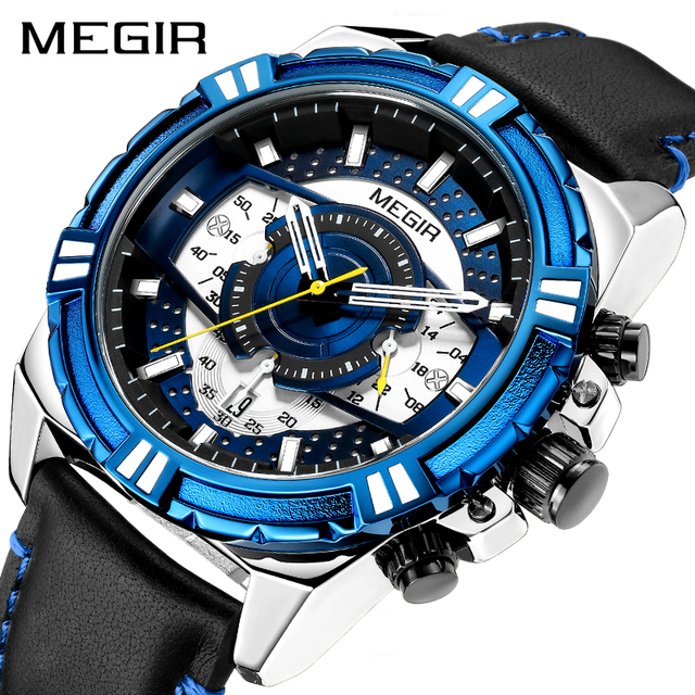 MEGIR 2118 Famous Boys Quartz Watch Best  Leather Band Water Resist Chronometer Date Display Character Reloj Watch