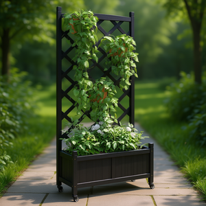 Traliccio e Fioriera in Legno Massello Nero da 6 Piedi con Ruote per Giardinaggio - Product Image 2