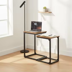 Set of 2 C Shaped <strong>Side</strong> <strong>Tables</strong> <strong>Skinny</strong> Thin Sofa <strong>Tables</strong> for Small Space Living Room Bedroom Bedside Rustic Brown - Product Image 3