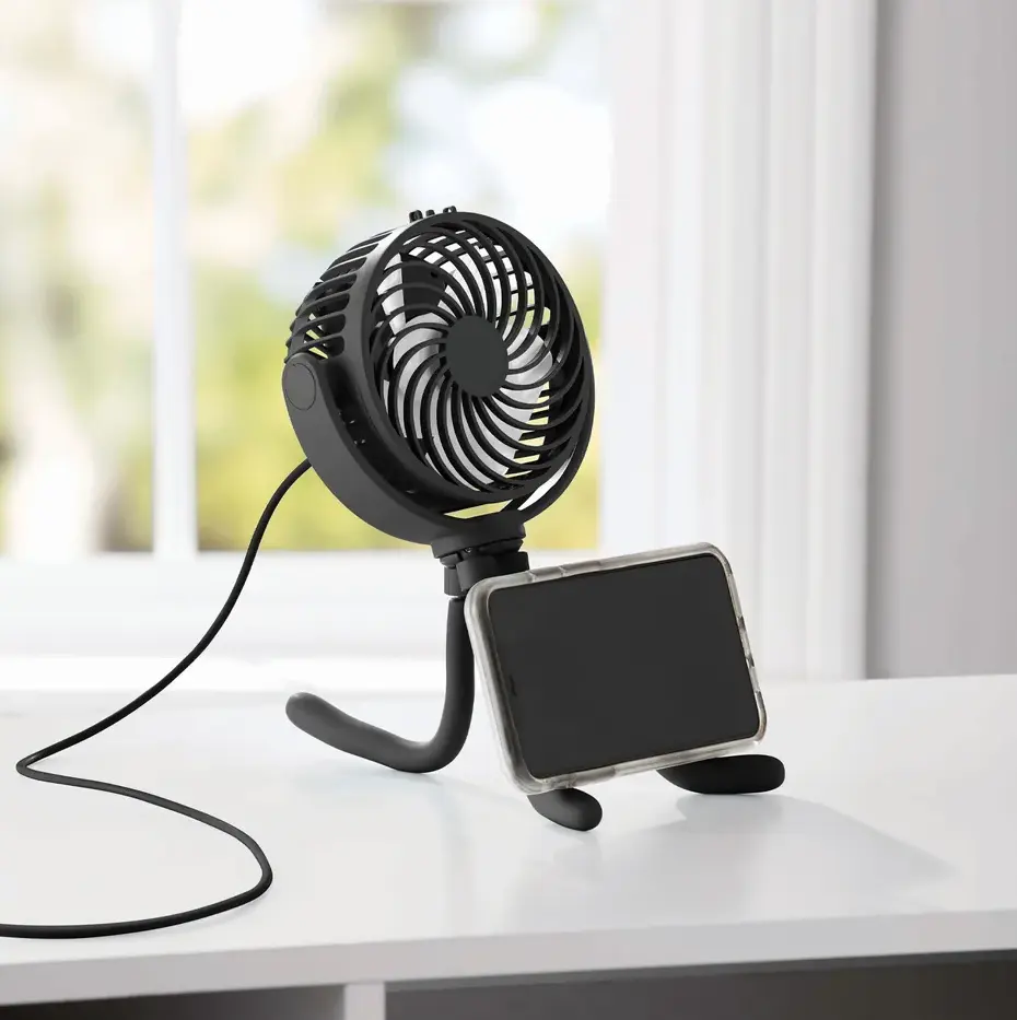 Kipas meja pendingin udara gantung elektrik nirkabel, kipas angin gurita pintar fleksibel dengan penahan, pengisian daya USB 5V