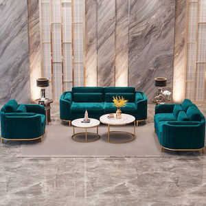 أريكة فاخرة حديثة ذات مقعدين مصنوعة من الإستانلس ستيل والفخار والنسيج المخملي المنجد، مجموعة أرائك كبيرة تناسب أثاث غرف المعيشة - Product Image 3