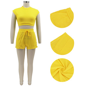 Ensemble 2 pièces sexy pour femme : <span class=keywords><strong>Crop</strong></span> <span class=keywords><strong>top</strong></span> à col rond et <span class=keywords><strong>mini</strong></span>-short, tenue d'été très extensible, grandes tailles - Product Image 5