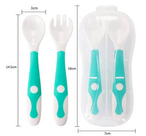 아기 숟가락과 포크 수유 세트 부드러운 실리콘 팁 열에 민감한 유아기구 아기 학습 숟가락을위한 첫 단계 - Product Image 4