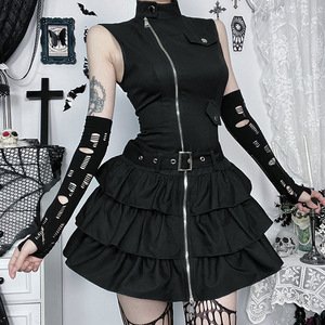 <span class=keywords><strong>Robe</strong></span> gothique noire zippée 2026, jupe à volants, sans manches, style punk streetwear, mini-<span class=keywords><strong>robe</strong></span> - Product Image 4
