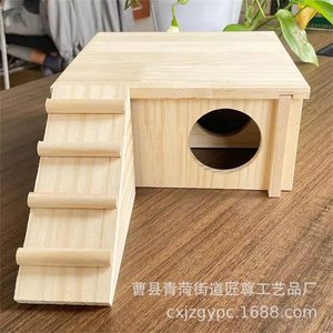 บ้านแฮมสเตอร์ไม้พร้อมบันได วิลล่าสีธรรมชาติ ปรับแต่งได้สำหรับแฮมสเตอร์ เฟอร์นิเจอร์บ้านสัตว์เลี้ยง - Product Image 3