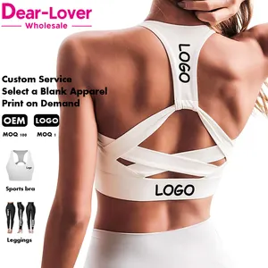 Dear-lover-Sujetador deportivo para mujer, prenda personalizada de alta calidad, con espalda cruzada, cuello Halter, para Yoga, Fitness, Espalda descubierta, color blanco