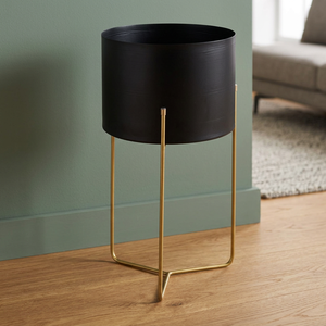 Pot de plantes en céramique avec support, pot de couleur or noir à support - Product Image 2