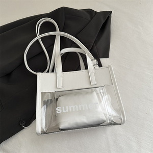 <span class=keywords><strong>Sac</strong></span> à bandoulière grande capacité en PVC pour femme, avec lettres décoratives, fermeture éclair étanche, idéal pour les loisirs, les voyages et le shopping - Product Image 4