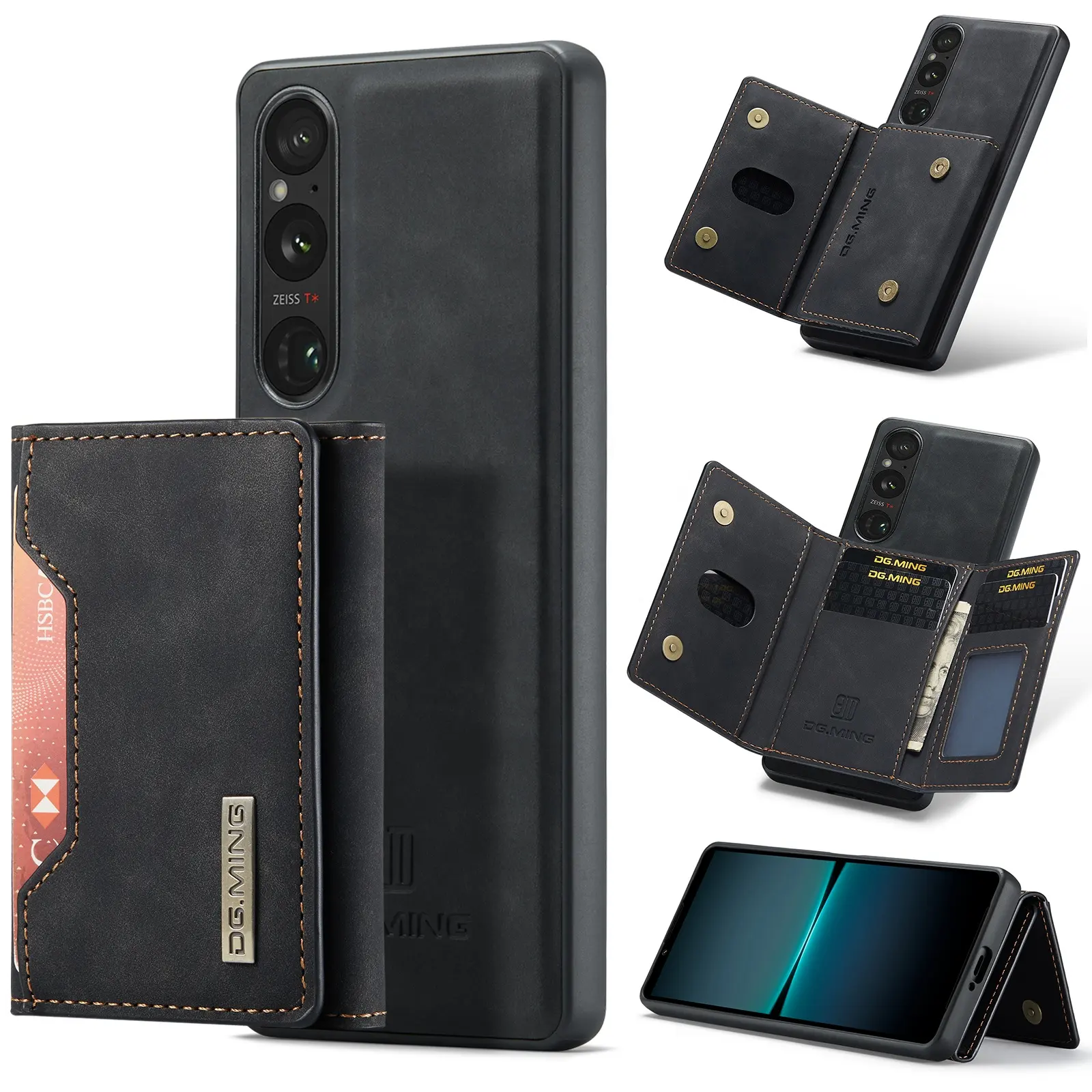 DG MING 2In1 étui en cuir magnétique détachable pour Sony Xperia 1 V / 10 V portefeuille couverture porte-carte étui de téléphone