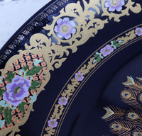 Plat de Service Paon Antique 2025, Assiette Japonaise Marocaine Taous, Plateau en Porcelaine Cobalt, Décoration Bohème