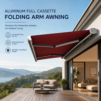 Auvent motorisé intelligent 5x3m à cassette intégrale, contrôle par application, anémomètre, capteur de vent, résistant à la pluie, protection solaire pour patio