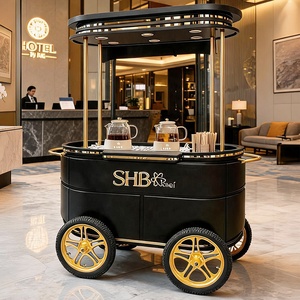 Carrito de Bar de Lujo Negro y Dorado |   Carrito con Iluminación LED para Servicio de Hotel 5 Estrellas y Eventos <span class=keywords><strong>VIP</strong></span> - Product Image 1
