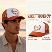 Casquette de camionneur d'été pour la plage, broderie personnalisée couronne de lauriers, casquette en mousse blanche couleur rouille pour les vacances en plein air