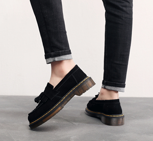 Mocassini da Uomo in Pelle Scamosciata con Nappine e <span class=keywords><strong>Suola</strong></span> Platform con Cuciture Gialle, <span class=keywords><strong>Scarpe</strong></span> Eleganti Retrò per il Pendolarismo Quotidiano - Product Image 5